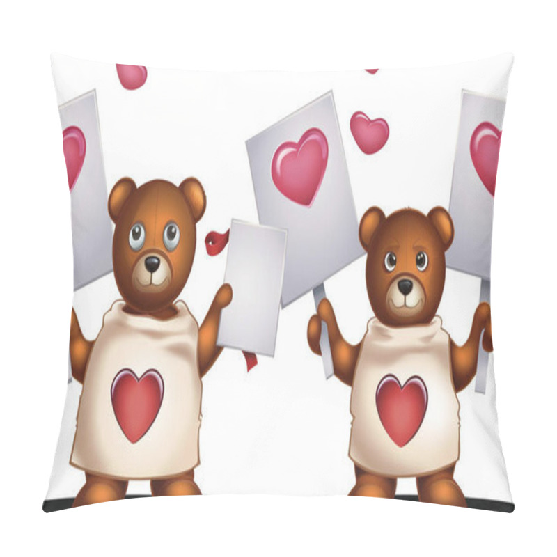 Personality  Teddy Bears Holding Heart-shaped Signs On A White Background. Pillow Covers