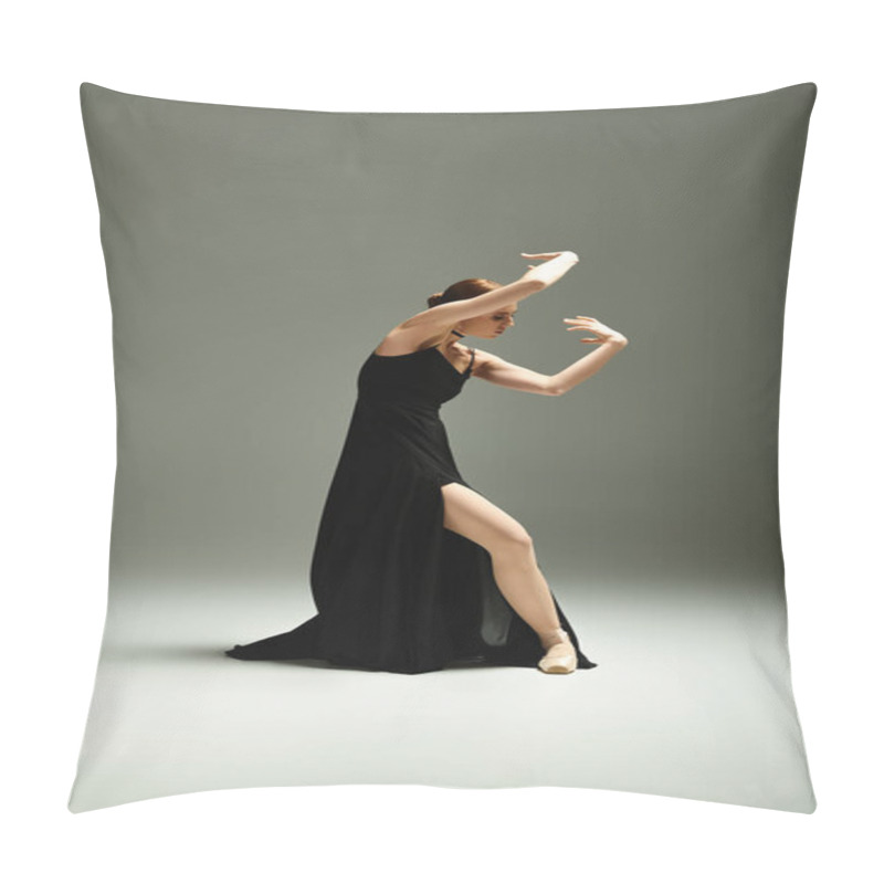 Personality  A Young, Beautiful Ballerina In A Black Dress Gracefully Dances. Pillow Covers