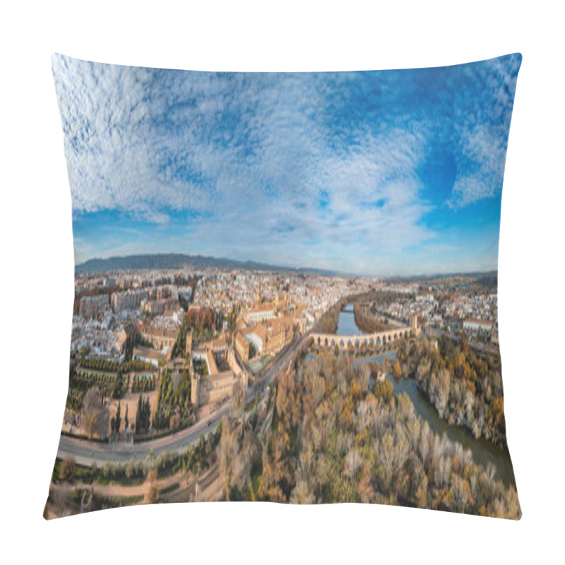 Personality  Aerial View Of Cordoba Spain, Roman Bridge Over Guadalquivir River, Calahorra Tower, Alcazar, Mosque Cathedral, Medieval Town Center Pillow Covers