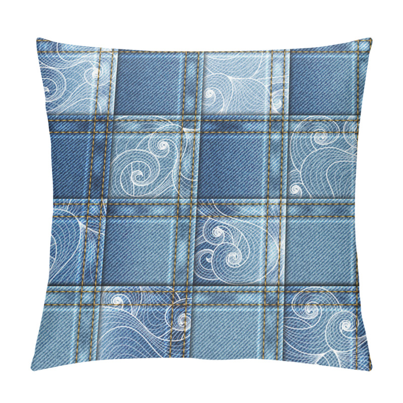 Personality  Denim Background Seamless. Patchwork Of Denim Fabric Pillow Covers