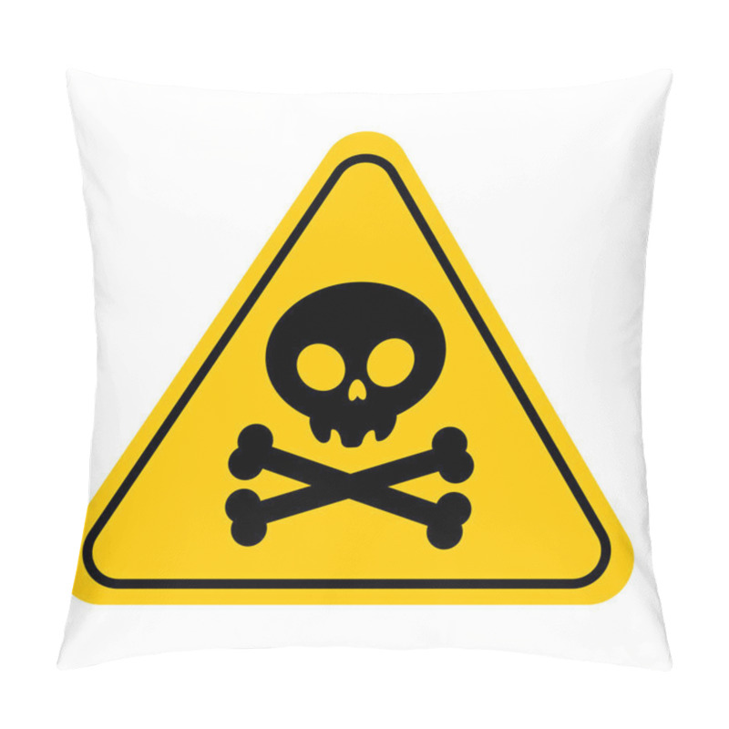 Personality  Danger, Toxic Sign Skull Icon Isolated On White Background. Warning Skull Symbol. Death Attention, Toxic Poison Yellow Triangle Element Design. Vector Illustration Pillow Covers