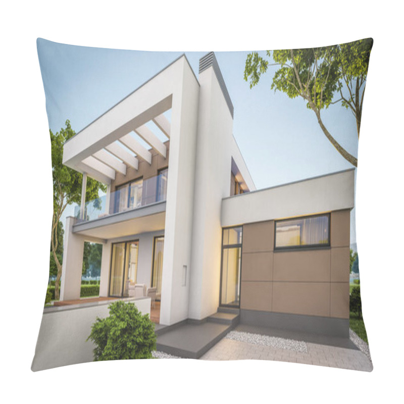 Personality  3d Rendering Of Modern House At Evening Pillow Covers