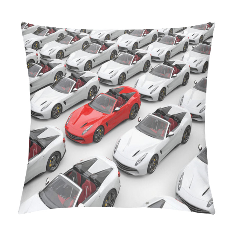 Personality  Awesome Red Sports Car Stands Out In The Middle Of The Field Of White Cars Pillow Covers