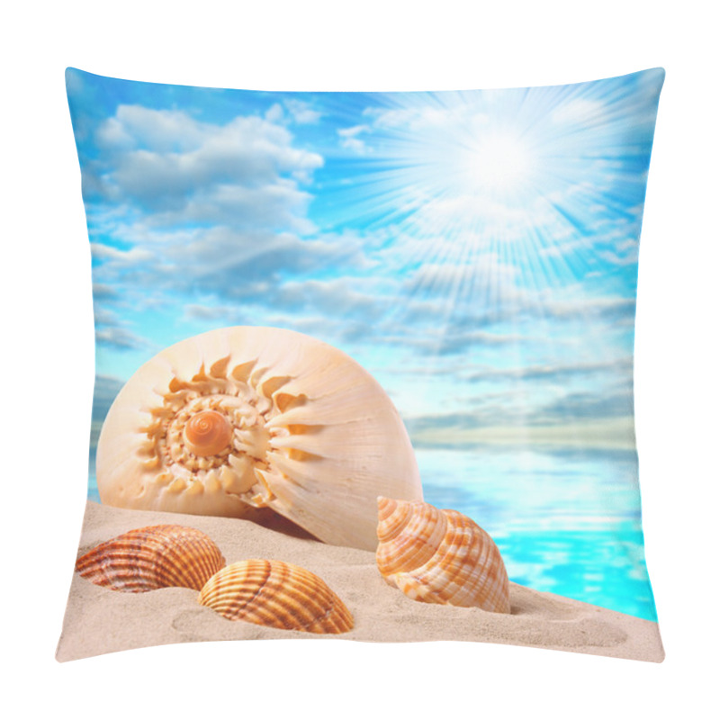 Personality  A Conch Shell On An Tropical Beach. Pillow Covers