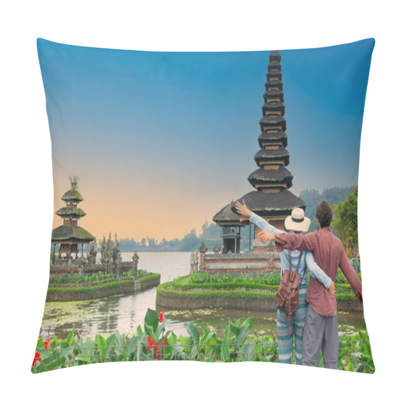 Personality  Couple Spending Time At Ulun Datu Bratan Temple In Bali. Wanderlust Lifestyle Exotic Travel Concept Pillow Covers