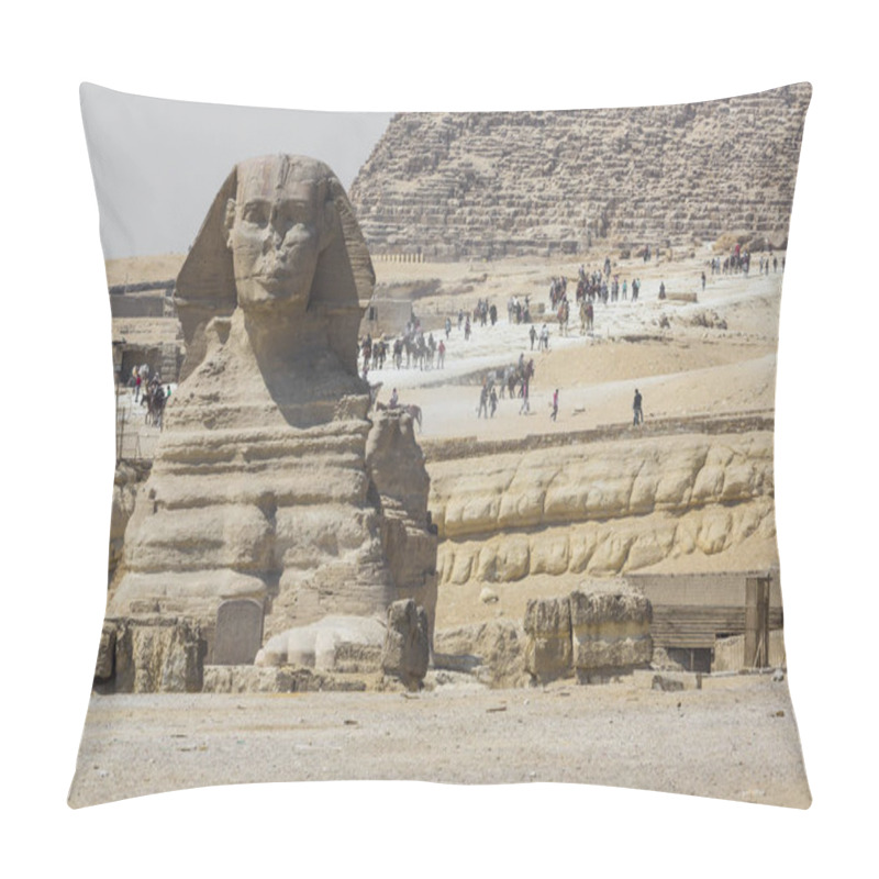 Personality  Closeup View Of The Sphinx Head With Pyramid In Giza Near Cairo, Pillow Covers