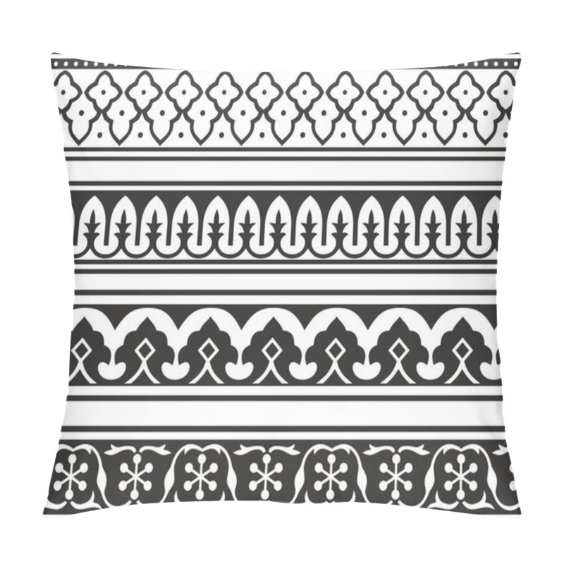 Personality  Vector Set Of Endless Monochrome Black National Persian Ornaments. Seamless Frame, Border, Ethnic Pattern Of The Peoples Of Iran, Iraq, Tajikista Pillow Covers