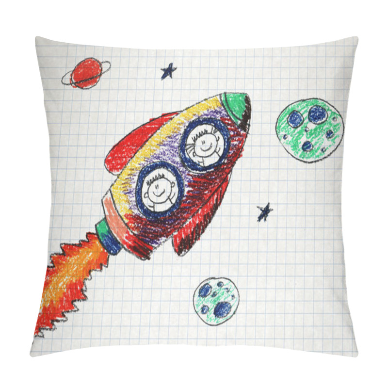 Personality  Happy Children In Rocket.  Pillow Covers