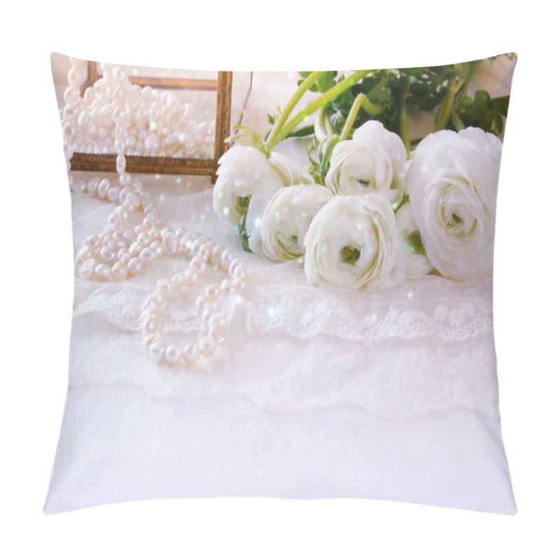 Personality  White Delicate Lace Fabric And Flowers Pillow Covers