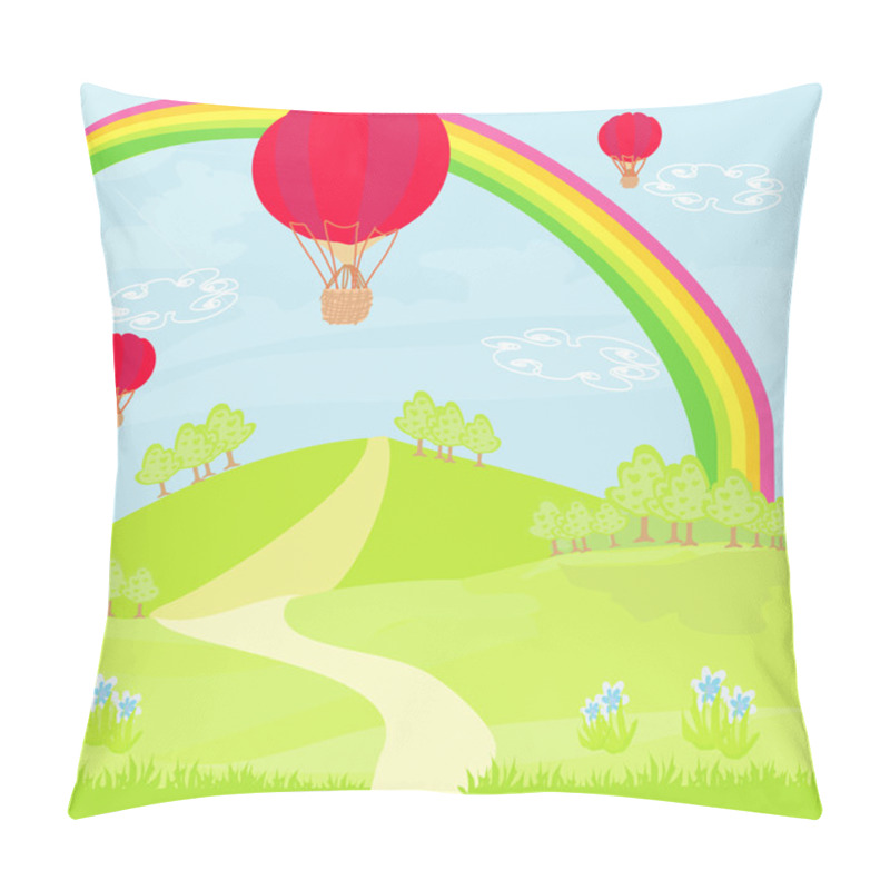 Personality  Fantasy Landscape With Red, Hot Air Balloons Pillow Covers