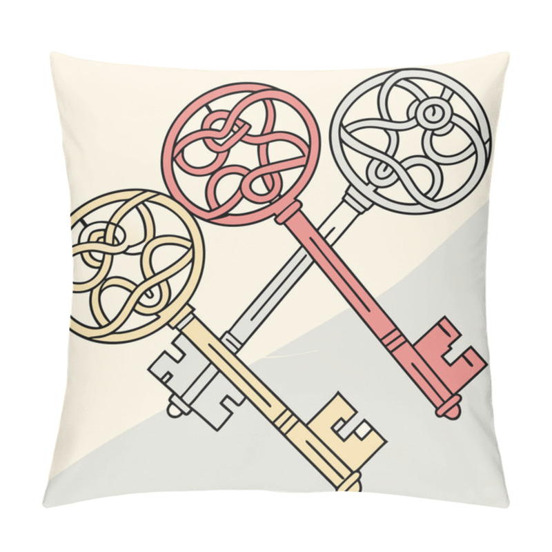 Personality  A Creative Vector Featuring Encrypted Keys Arranged In Intricate Geometric Designs, Symbolizing Digital Security And Encryption. Pillow Covers