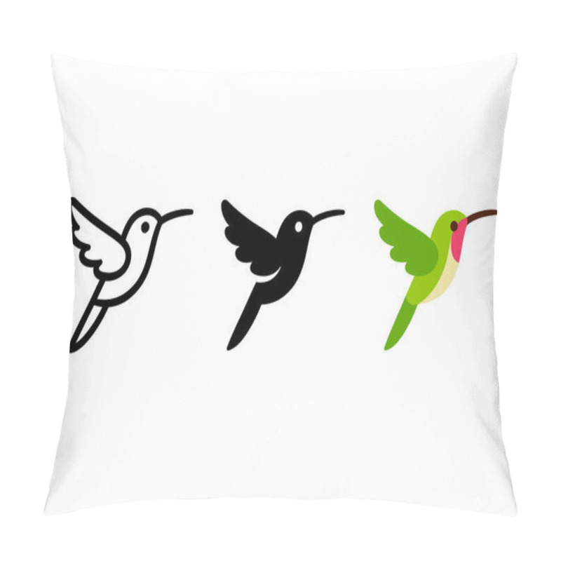 Personality  Stylized Hummingbird Icon Or Logo In Different Styles: Line Art, Solid Black And Color. Isolated Colibri Symbol Vector Illustration. Pillow Covers