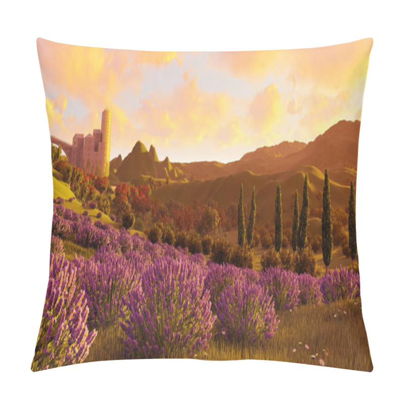 Personality  Lavender Fields Landscape 3d Rendering Pillow Covers