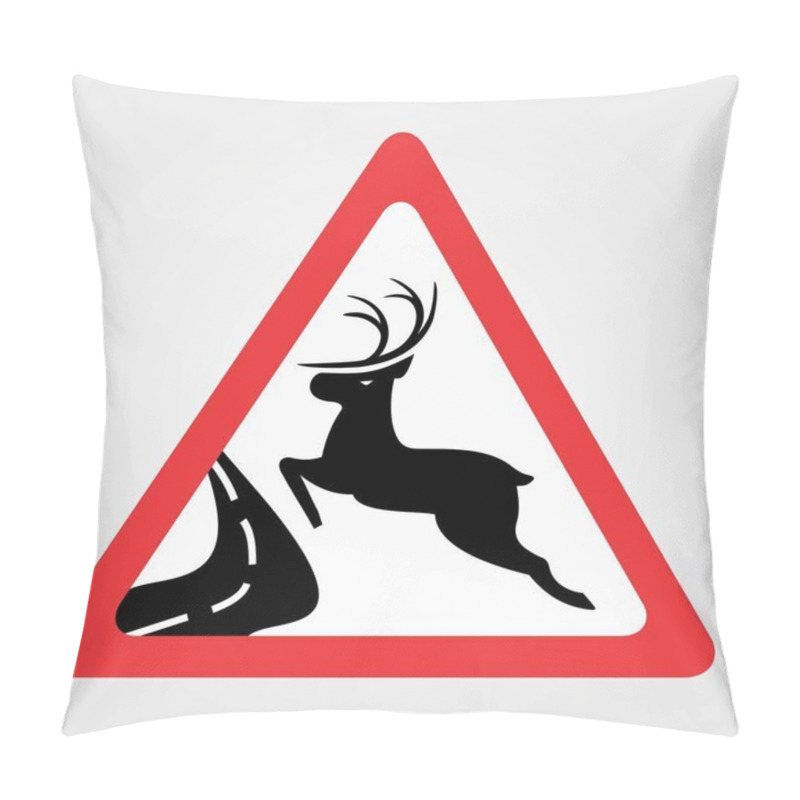 Personality  Road Sign - Attention Animal, Wild Deer Crossing. Vector Illustration Pillow Covers