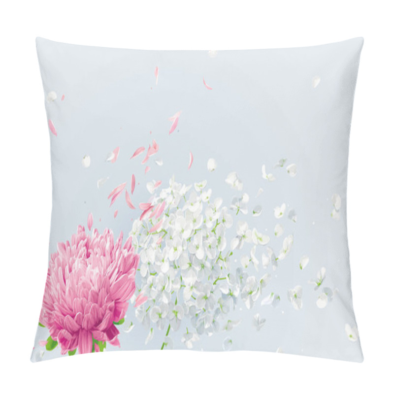 Personality  Summer Wind - White Vector Hydrangea Flower, Apple Blossom And Pink Chrysanthemumwith Flying Petals In Watercolor Style For 8 March, Wedding Decoration, Valentine's Day,  Mother's Day, Seasonal Sales Pillow Covers