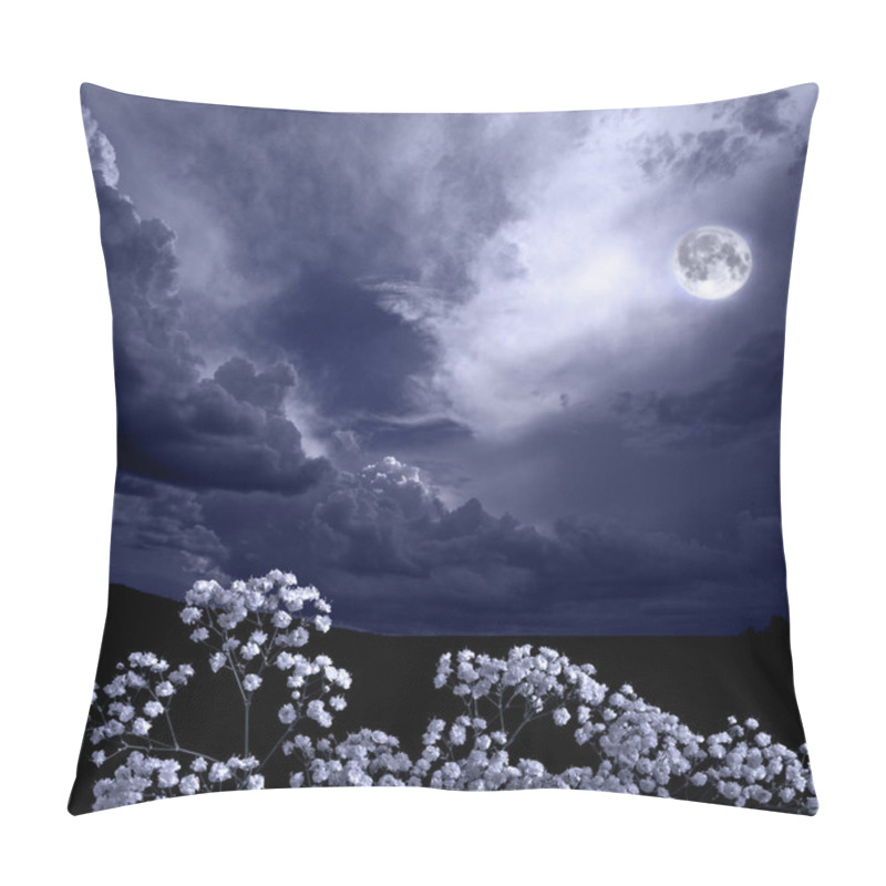 Personality  Summer Moon Night In The Blossoming Garden, Flowers In Moonlight Pillow Covers