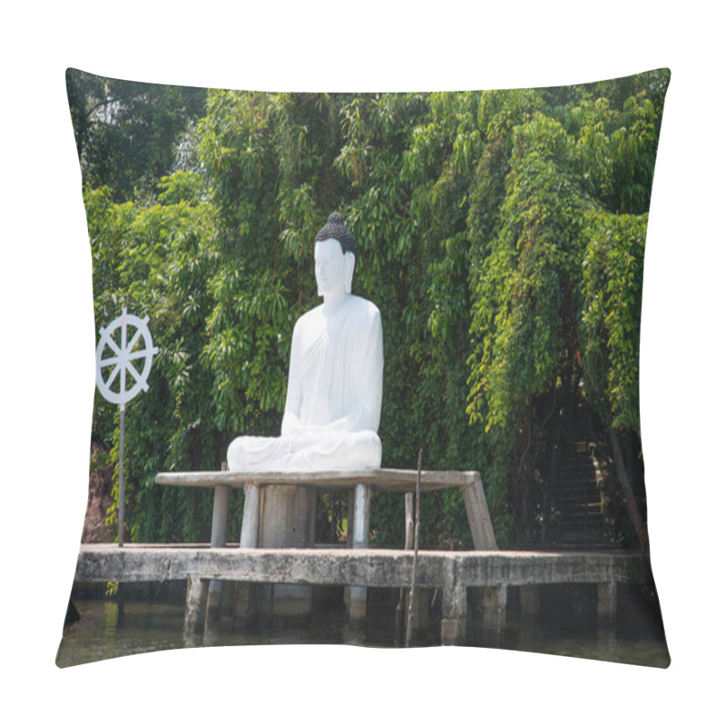 Personality  Buddha Statue On River Bank Pillow Covers