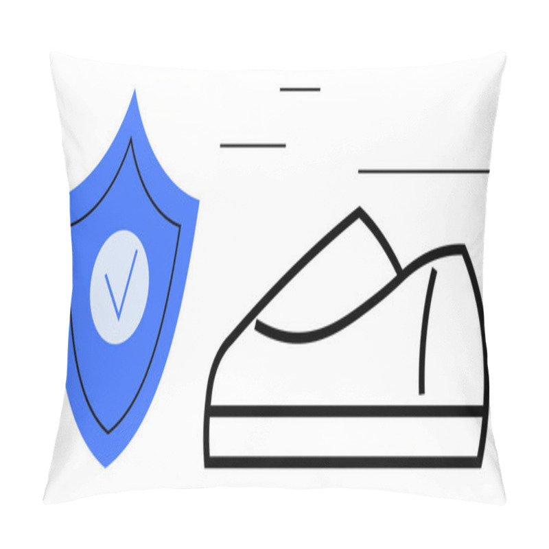 Personality  Blue Shield With Check Mark Alongside Outline Of A Shoe With Motion Lines Suggesting Speed And Protection. Ideal For Security, Performance, Speed, Reliability, Health, Athletic, Ecommerce. Line Pillow Covers