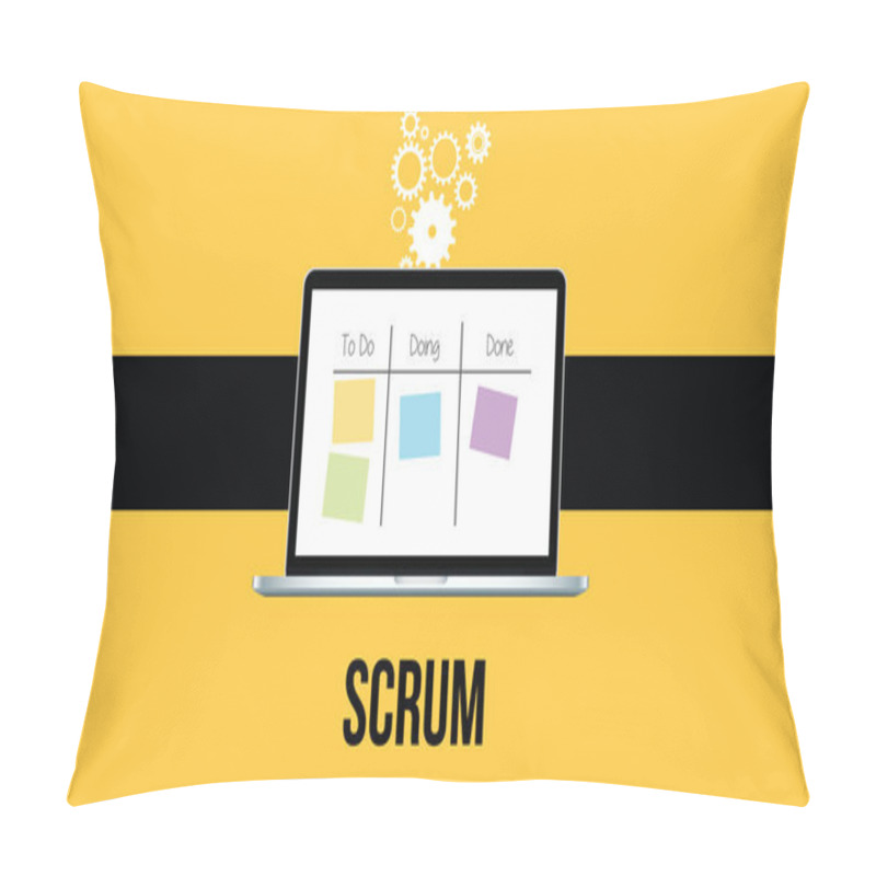 Personality  Scrum Methodology With Laptop And Sticky Notes  Yellow Background Pillow Covers