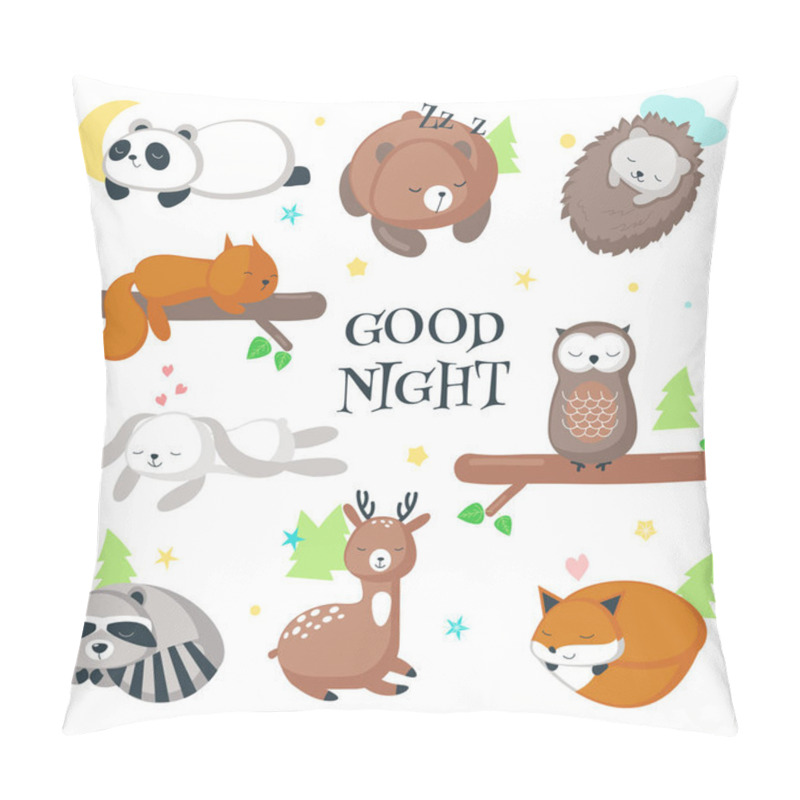 Personality  Cute Sleeping Wild Animals Vector Icon Set Pillow Covers