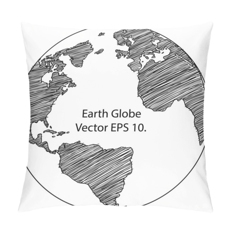 Personality  World Map Earth Globe Vector Line Sketched Up Illustrator, EPS 10. Pillow Covers