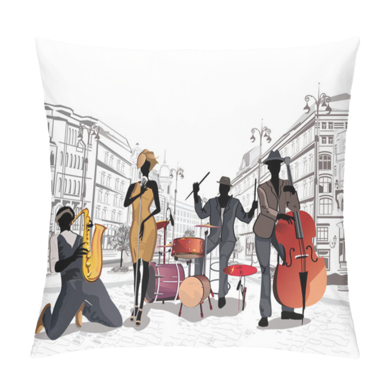 Personality  Series Of The Streets With Musicians In The Old City. Pillow Covers