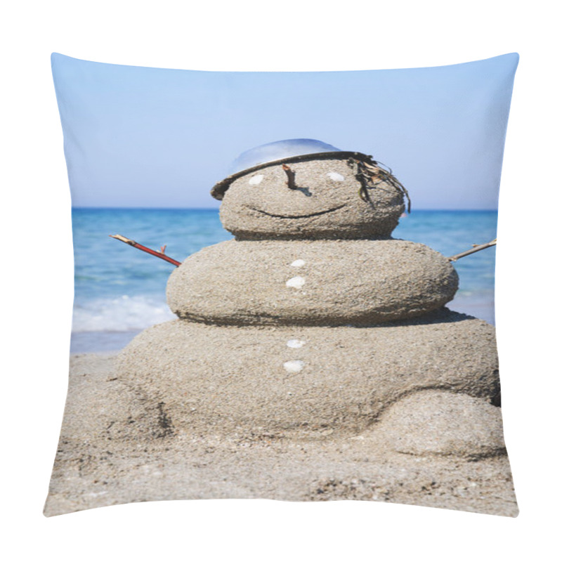 Personality  Snowman Made Out Of Sand. Holiday Concept Can Be Used For New Ye Pillow Covers