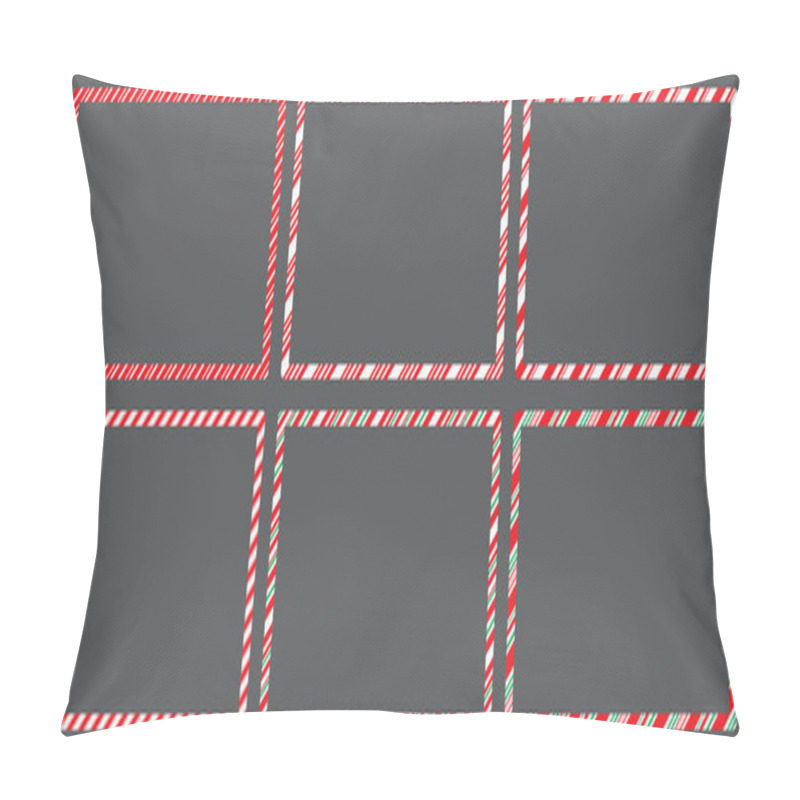 Personality  Candy Cane  Frames  Set Christmas. Collection Of Xmas Striped Border With Copyspace. Rectangle Background For Banner Or Christmas Card. Vector, Holiday Wallpaper Illustration.  Pillow Covers