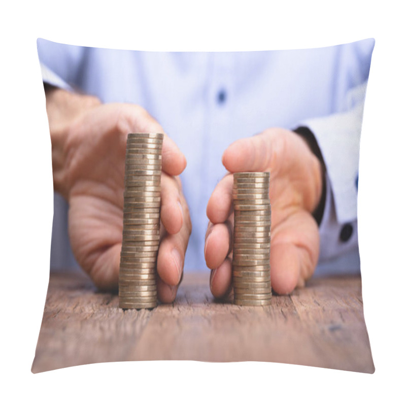 Personality  Close-up Of A Person's Hand Holding Stack Of Coins Pillow Covers