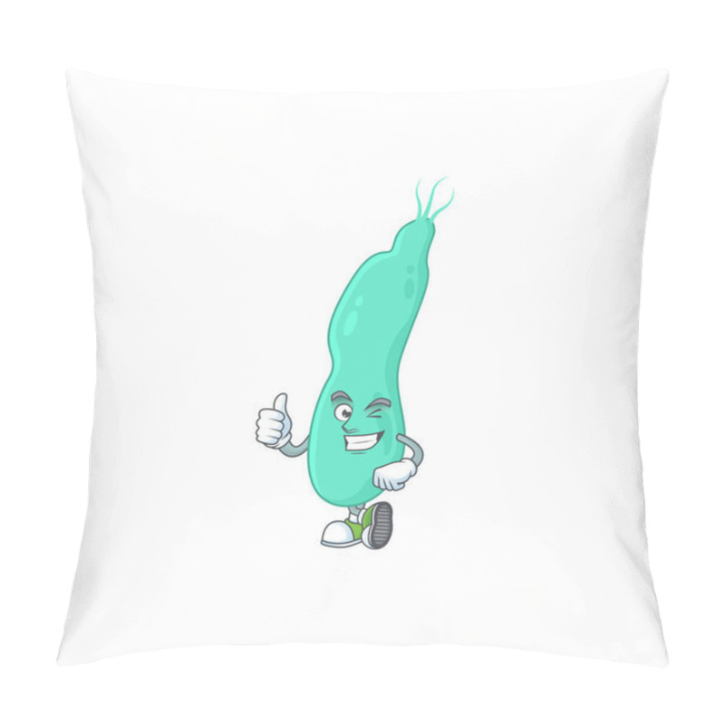 Personality  Mascot Design Style Of Helicobacter Pylory Showing Thumbs Up Finger. Vector Illustration Pillow Covers