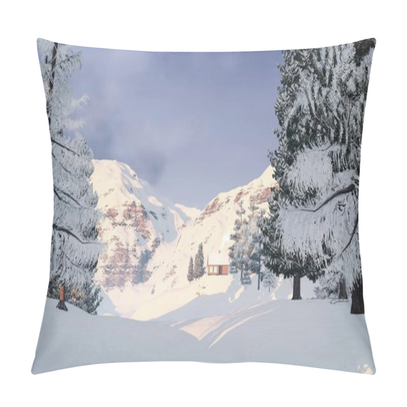 Personality  Little Cabin In The Snowy Mountains Pillow Covers