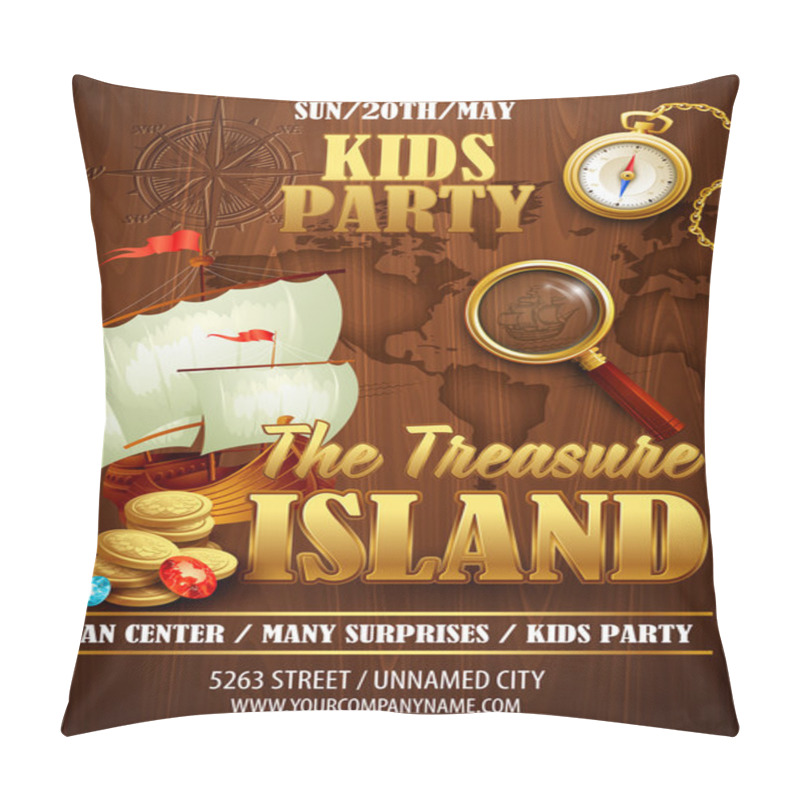 Personality  Treasure Island Party Flyer. Vector Template Pillow Covers