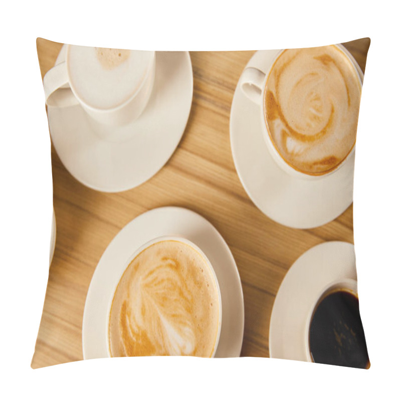 Personality  Top View Of Saucers With Cups Of Different Coffee  Pillow Covers