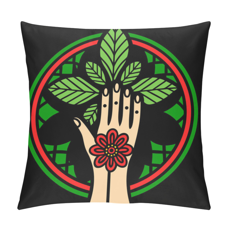 Personality  Minimalist Hand Mehndi Design With Floral Mandala Pattern Vector Illustration Pillow Covers