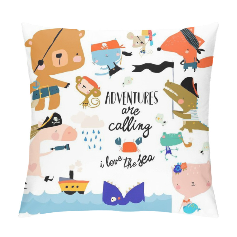 Personality  Set With Cartoon Animals Celebrating Pirate Party Pillow Covers