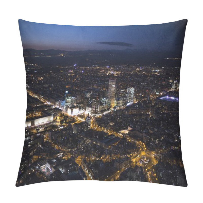 Personality  Panoramic Aerial View Of Puerta De Alcala Day To Night, Main Sho Pillow Covers