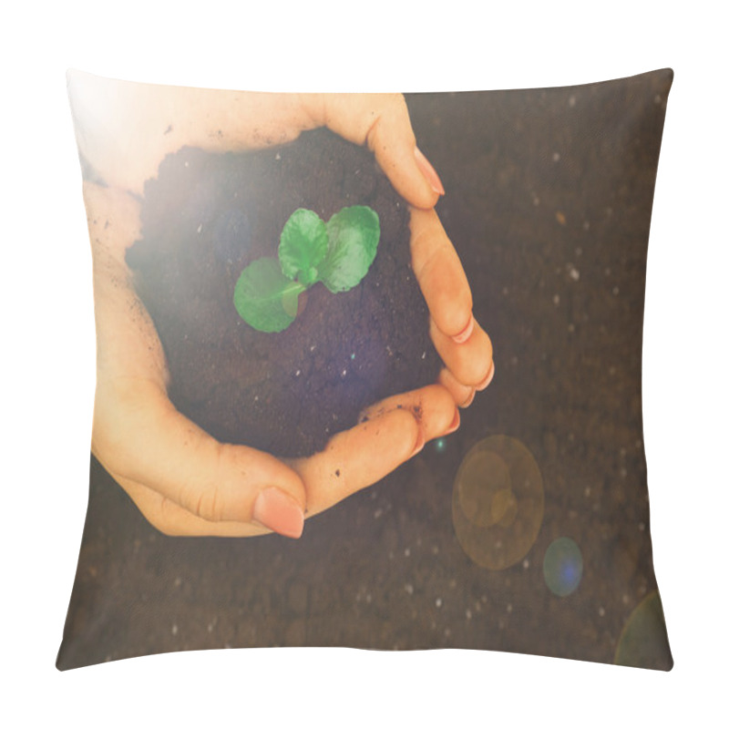 Personality  Female Handful Of Soil With Small Green Plant Pillow Covers