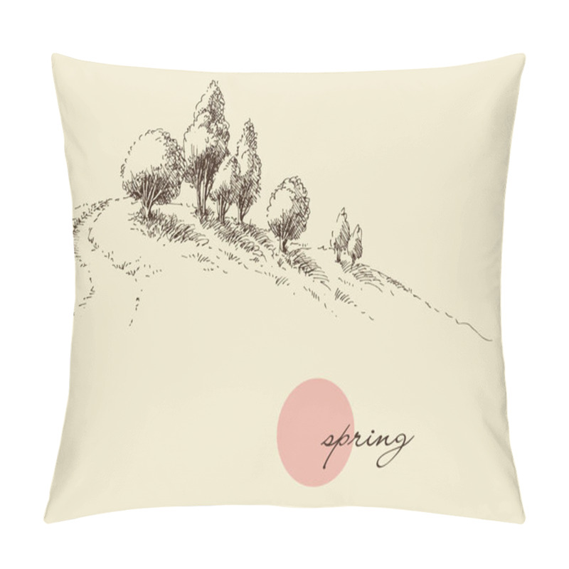 Personality  Spring Nature Wallpaper, Top Hill Trees Sketch Pillow Covers