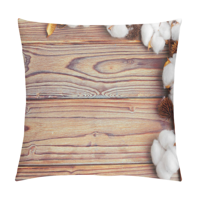 Personality  Branch With Cotton Flowers On Wooden Background Pillow Covers