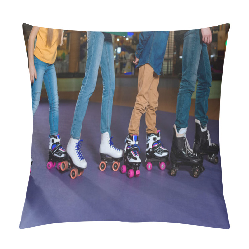 Personality  Partial View Of Parents And Kids Skating On Roller Rink Together Pillow Covers