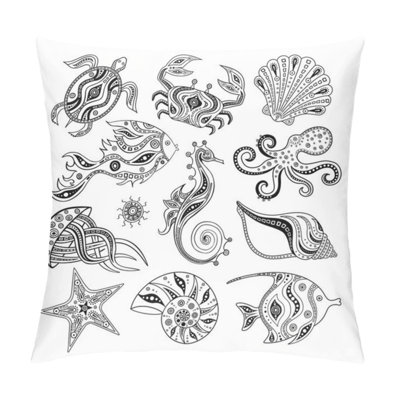 Personality  Set Of Marine Life. Vector Illustration Pillow Covers