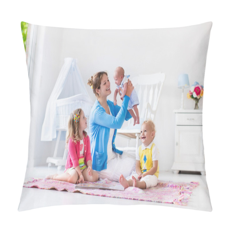 Personality  Mother And Kids Playing In Bedroom Pillow Covers