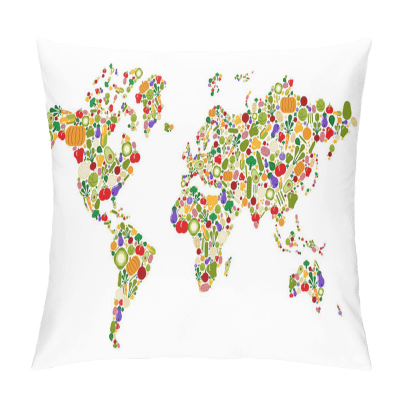 Personality  Raw Food World Map Made Of Flat Cartoon Vegetable Icons. Global Concept For Fresh Healthy Diet Awareness. Pillow Covers