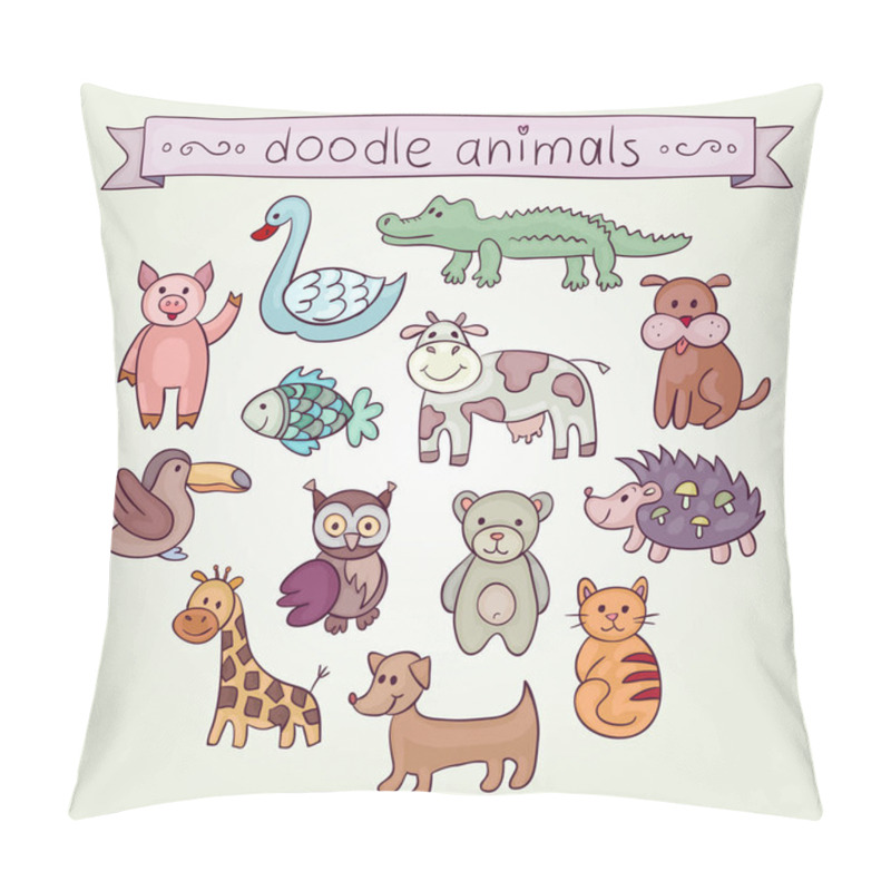 Personality  Cute Animals Doodle Set. Pillow Covers