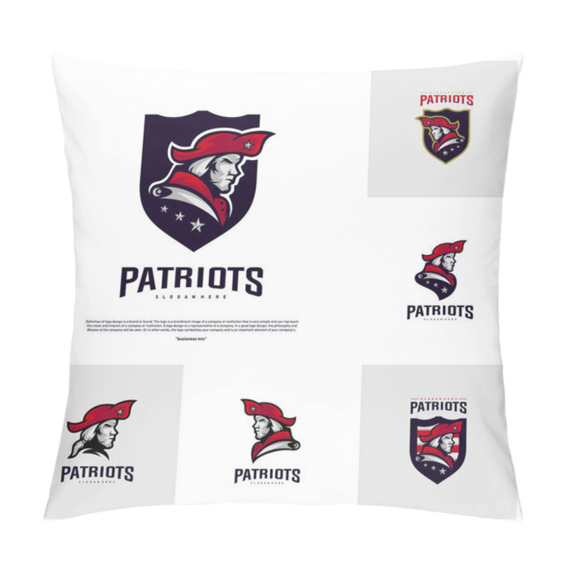 Personality  Set Of Patriots Logo Design Vector. Head Patriots Logo Design Template. Patriots Shield Logo Concept Pillow Covers