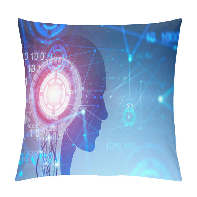 Personality  Robot Head Silhouette, Blue HUD Interface Pillow Covers