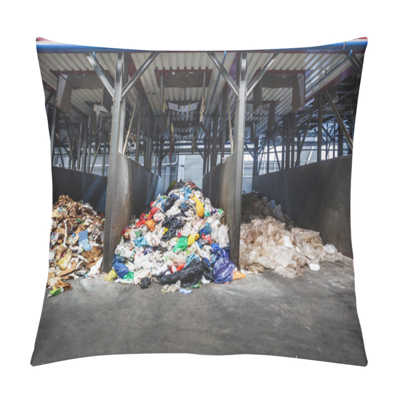 Personality  Separate Garbage Collection And Waste Sorting At The Treatment Processing Plant. Recycling Separate And Storage Of Garbage For Further Disposal. Business For Sorting And Processing Of Trash. Pillow Covers