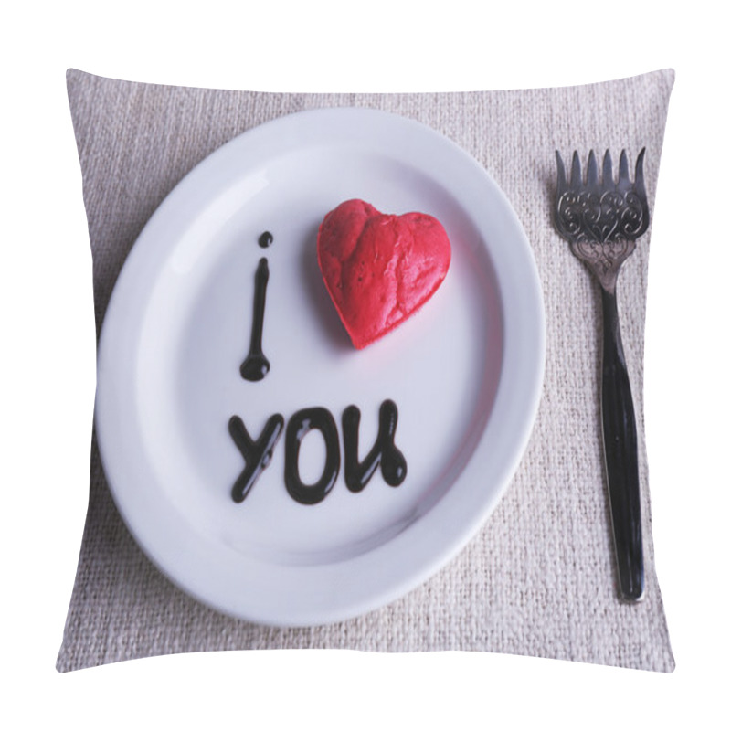 Personality  Cookie In Form Of Heart On Plate With Inscription I Love You, On Napkin Background Pillow Covers