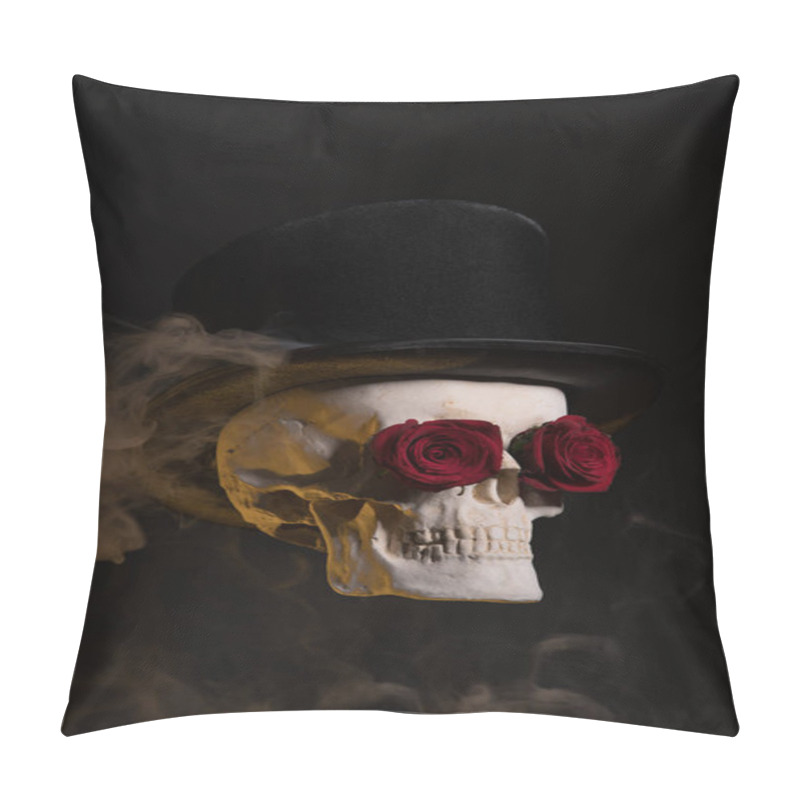 Personality  Skull In Tophat With Roses  Pillow Covers