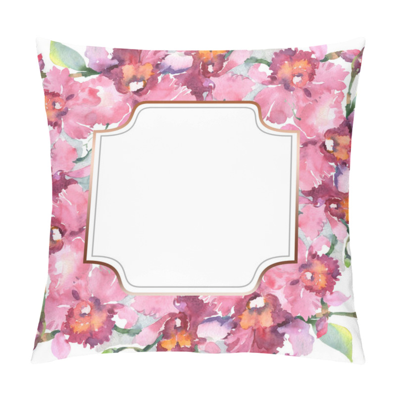 Personality  Pink Orchid Bouquet Floral Botanical Flowers. Wild Spring Leaf Wildflower Isolated. Watercolor Background Illustration Set. Watercolour Drawing Fashion Aquarelle. Frame Border Ornament Square. Pillow Covers